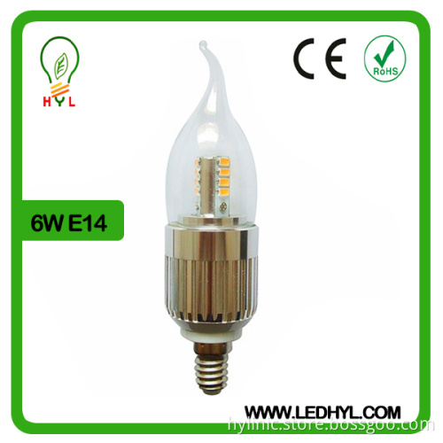 Warm white high quality led bulb light e14 candle led bulb 6W